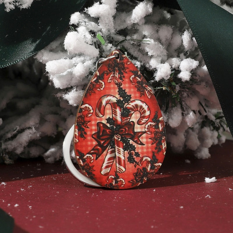 Wholesale Wooden Water Drop Christmas Keychains